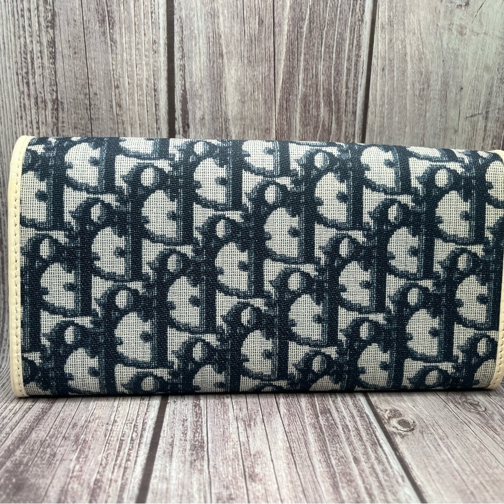 DIOR VTG Y2K Trotter Long Bifold Wallet Navy Blue & White #1 Vintage - Picture 3 of 15